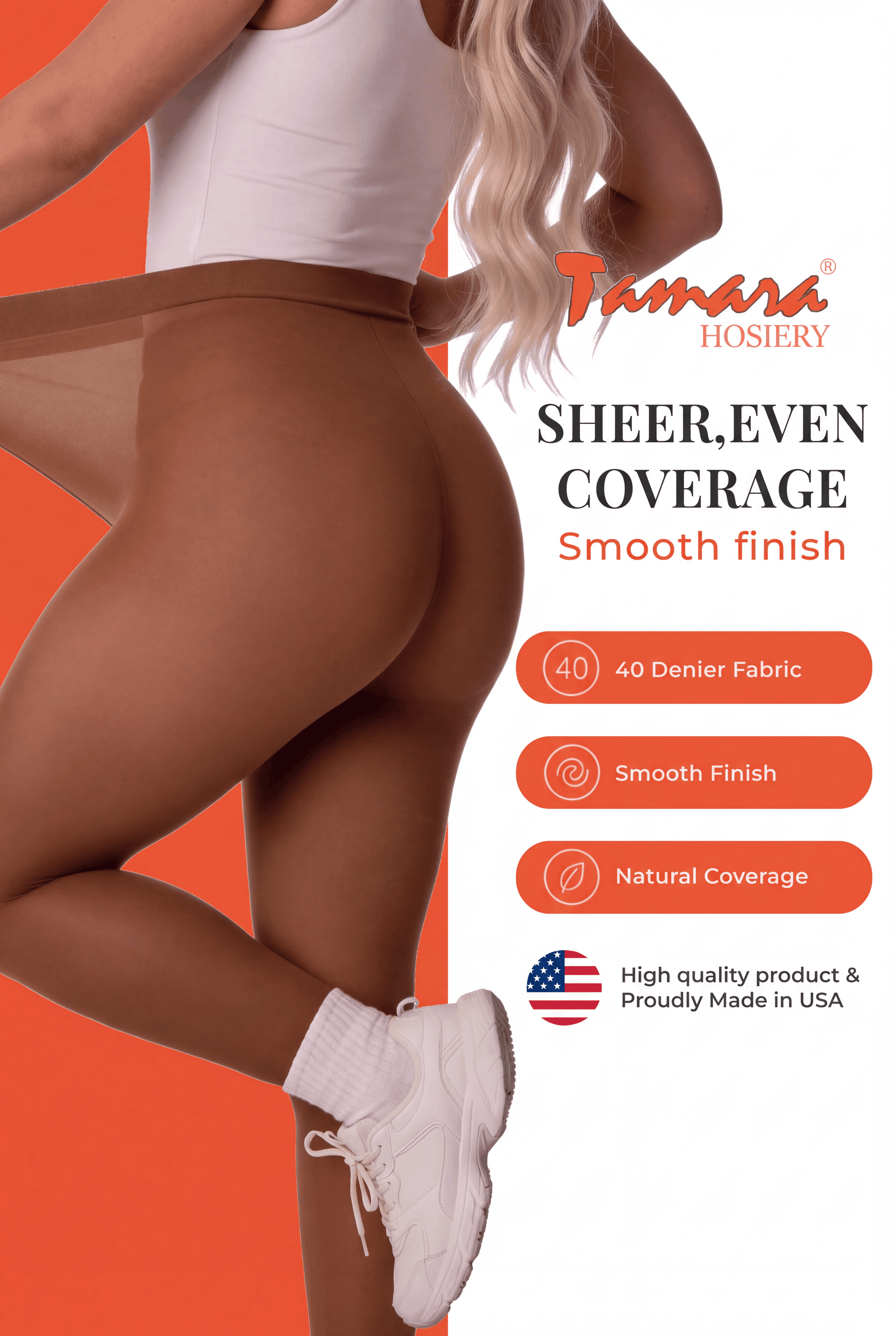 Sheer nude 40-denier pantyhose with smooth finish and natural coverage