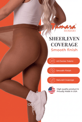 Sheer nude 40-denier pantyhose with smooth finish and natural coverage