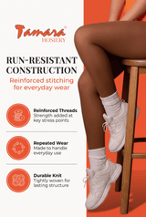 Sheer pantyhose with run-resistant construction and reinforced stitching