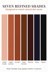 Pantyhose shade swatches from pale nude to black for matching skin tones