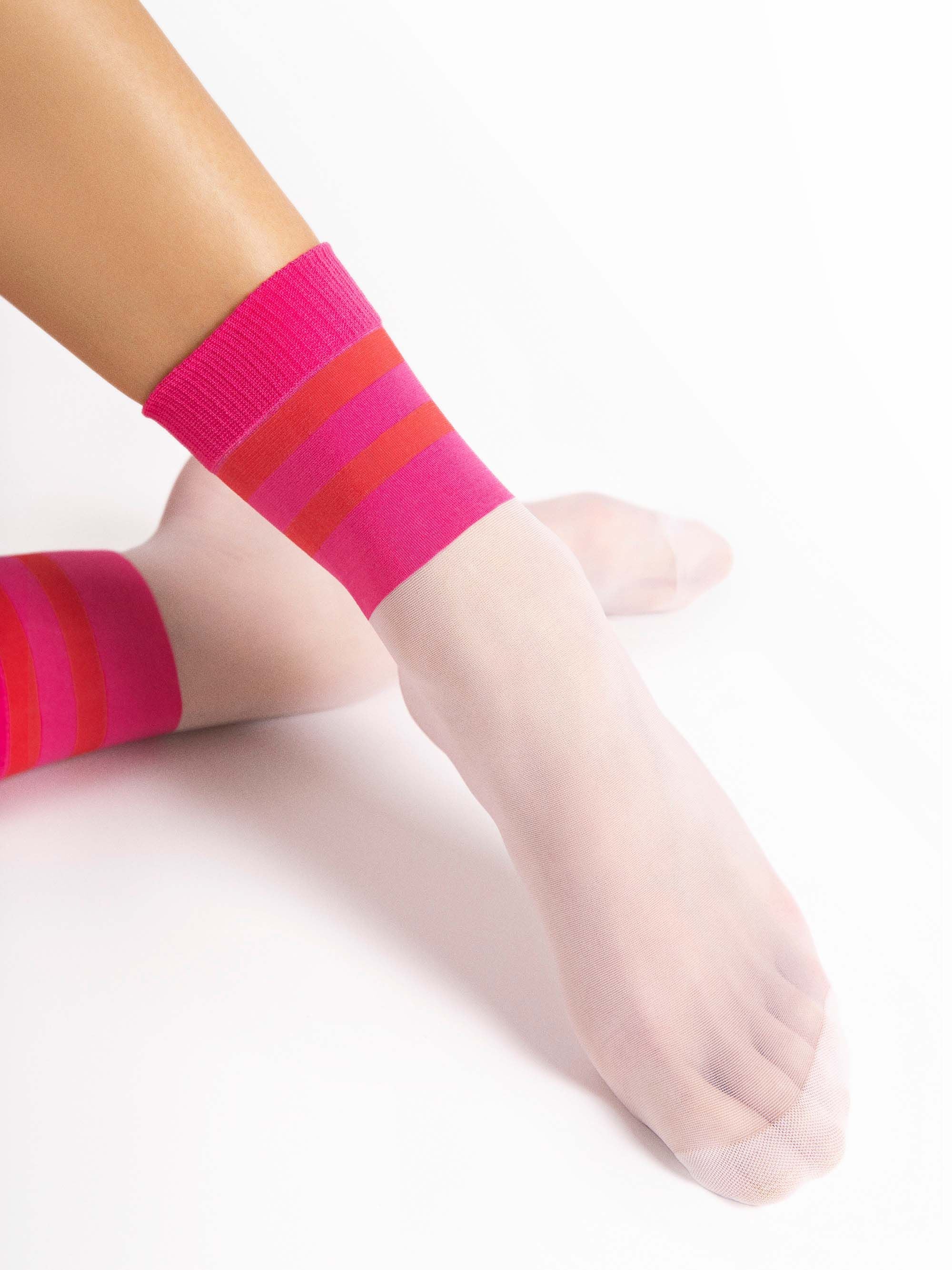 Fiore Sheer Stripe Crew Socks – 20 Den