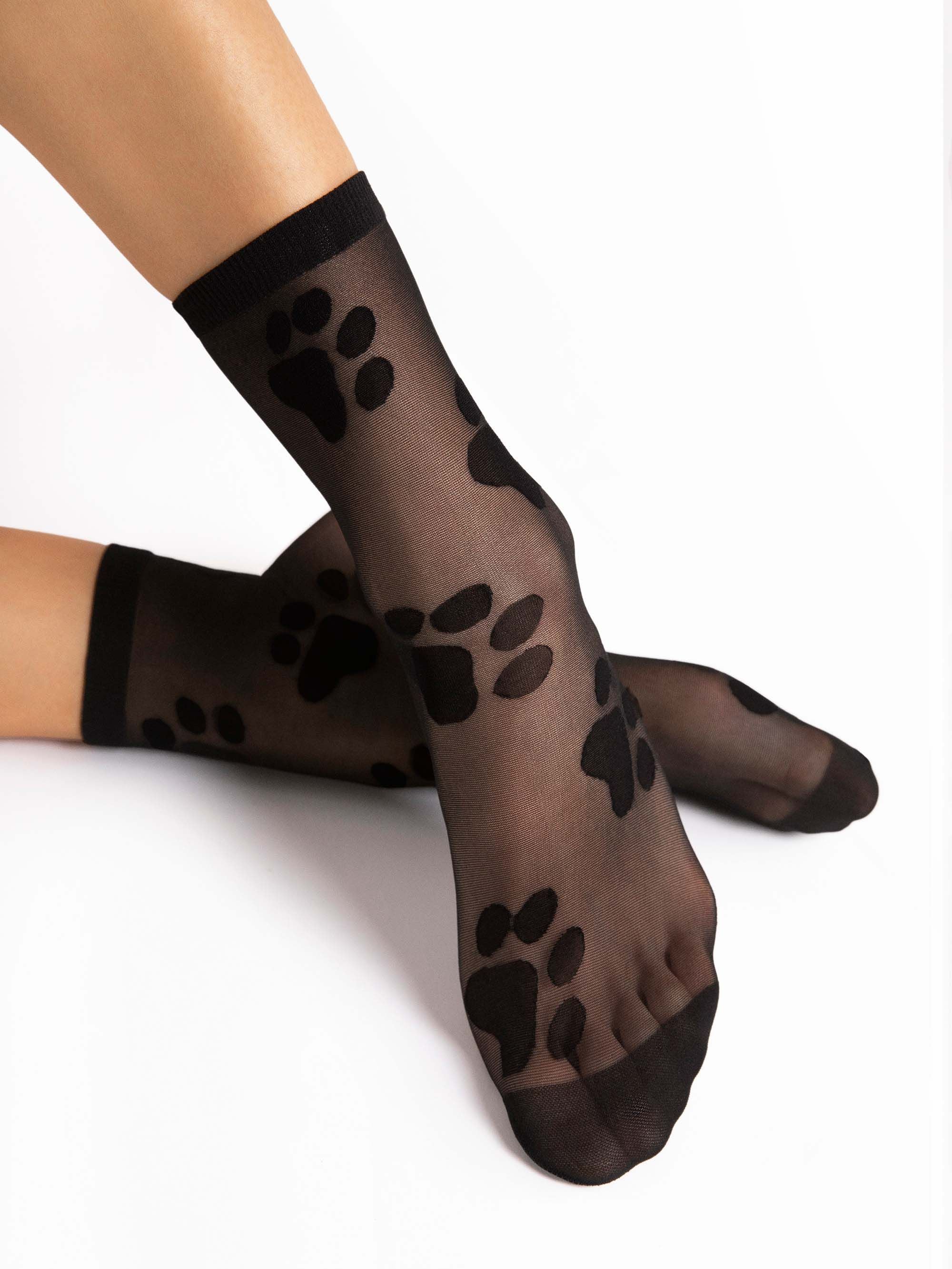 Fiore Paw Print Crew Socks – 20 Den