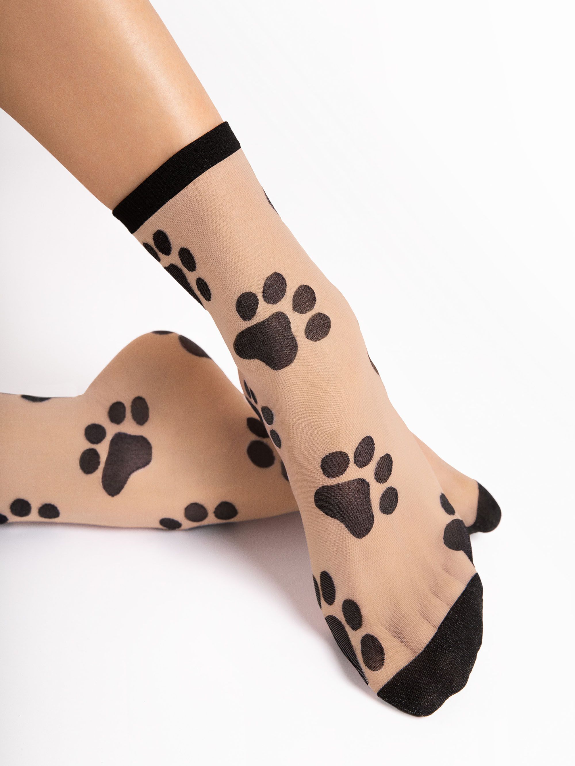 Fiore Paw Print Crew Socks – 20 Den