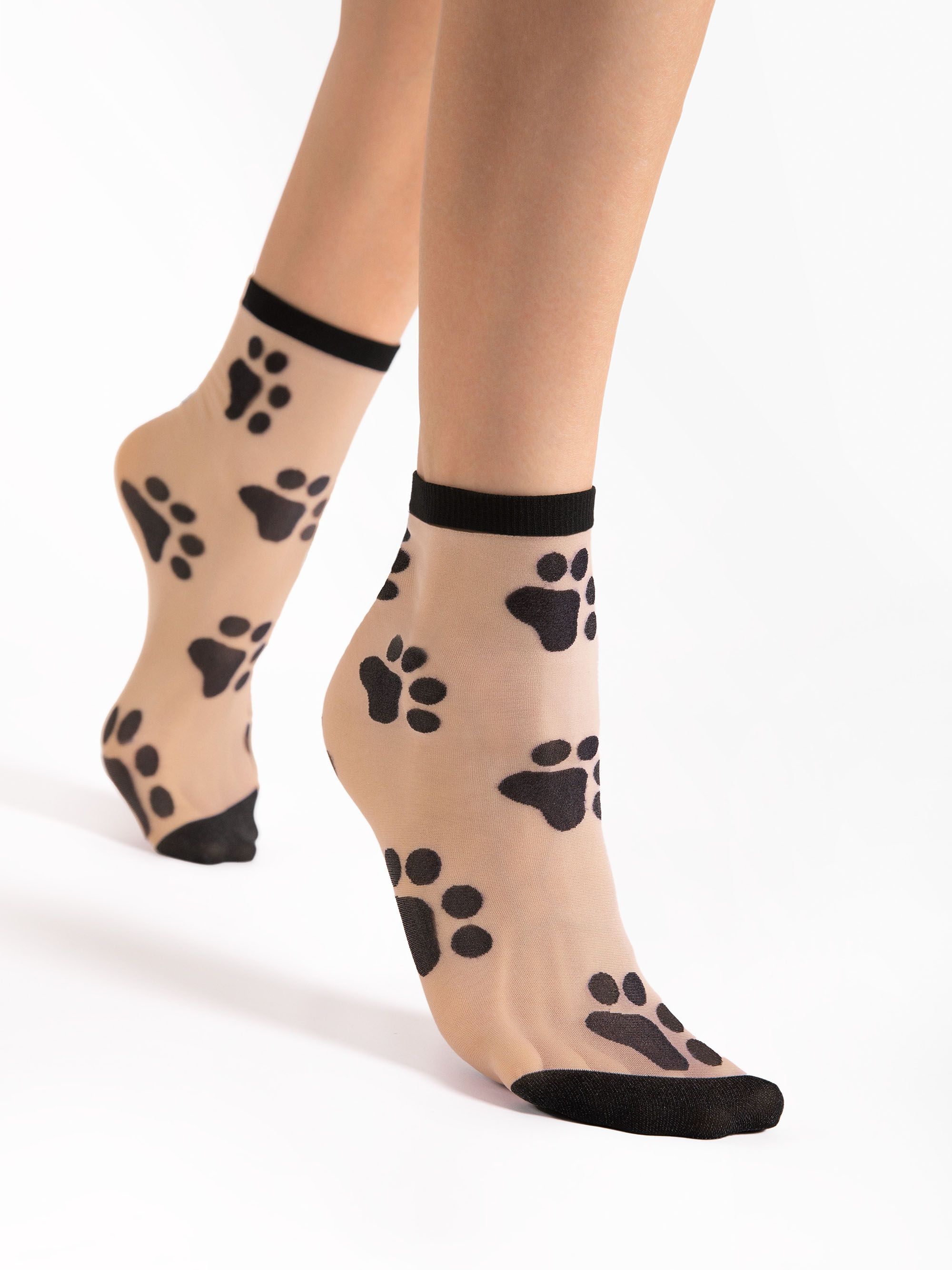 Fiore Paw Print Crew Socks – 20 Den