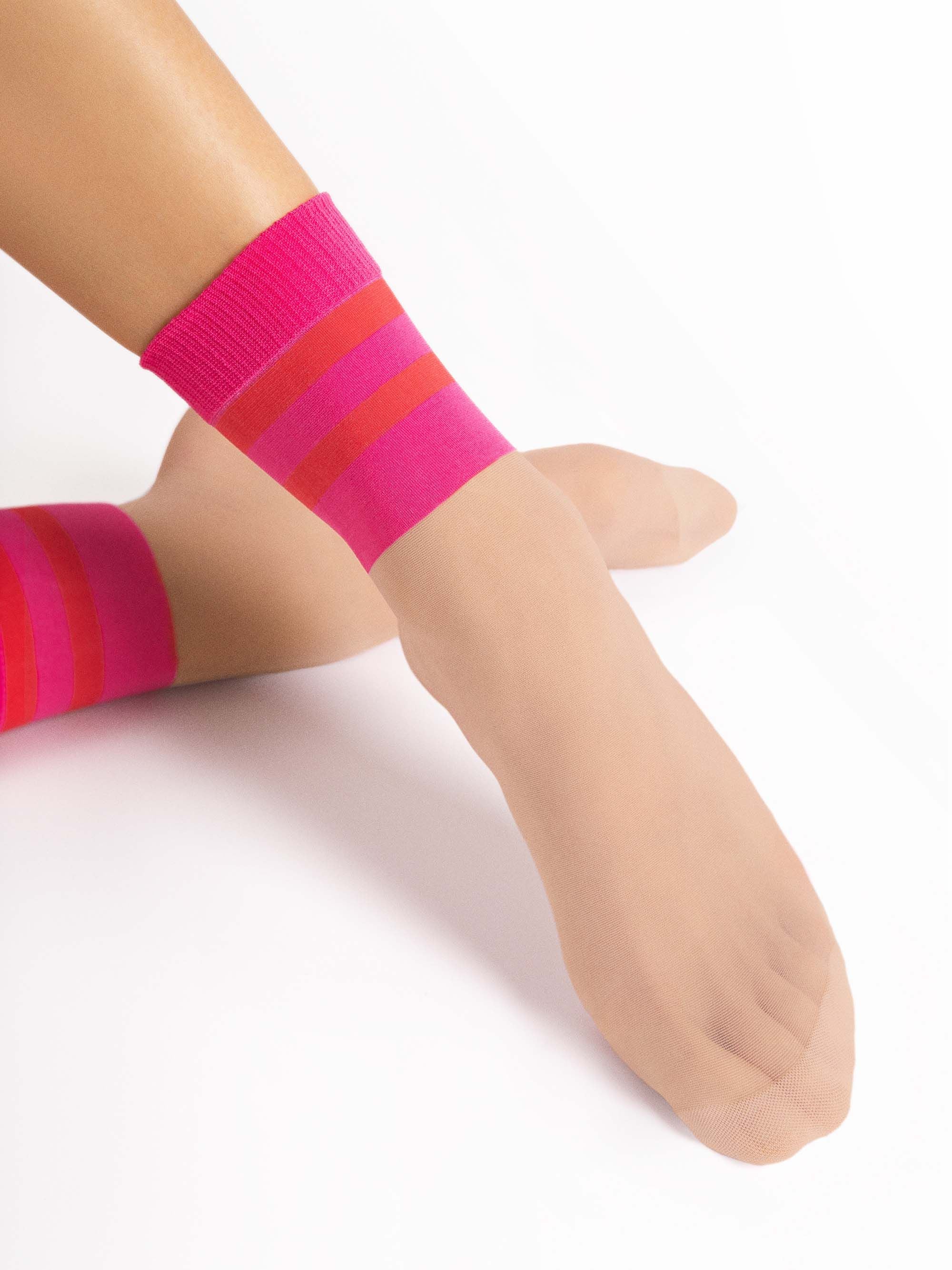 Fiore Sheer Stripe Crew Socks – 20 Den