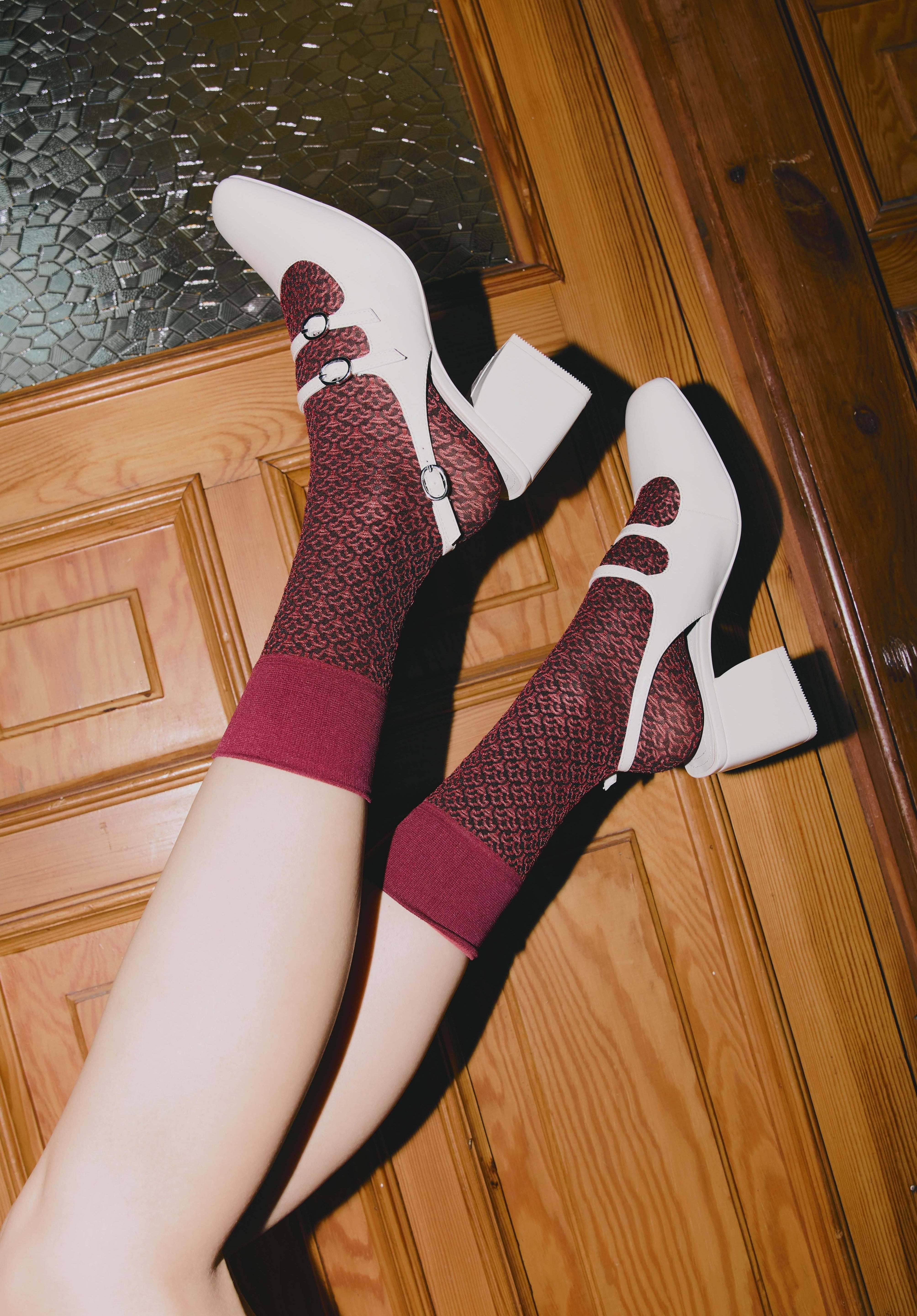 Fiore Jacquard Pattern Crew Socks – 40 Den
