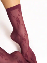 Fiore Rosa Floral Lace Pattern Crew Socks - 20 Den