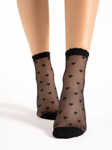 Fiore Heart Pattern Ultra-Sheer Crew Socks – 20 Den