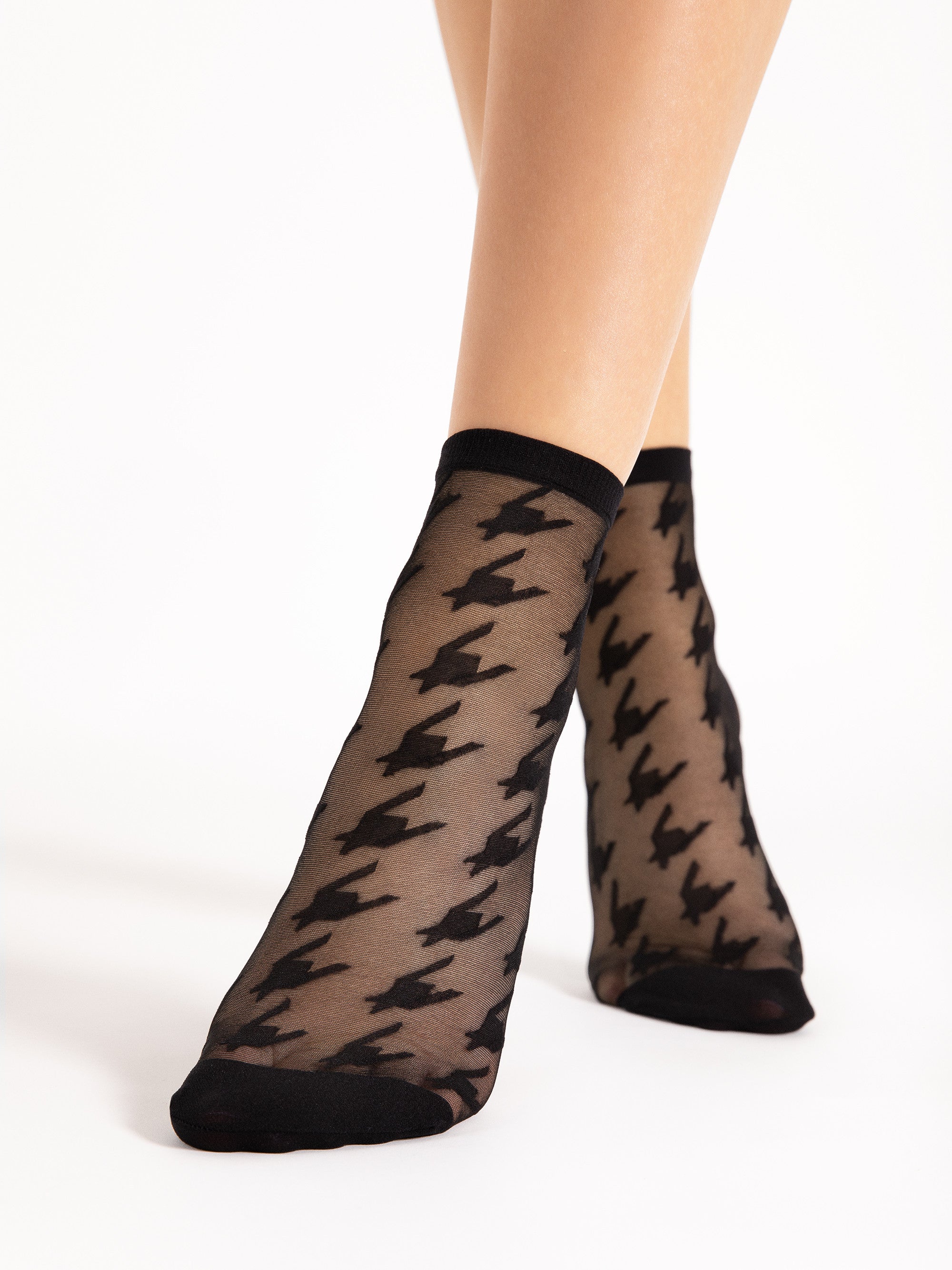 Fiore Houndstooth Sheer Crew Socks – 20 Den