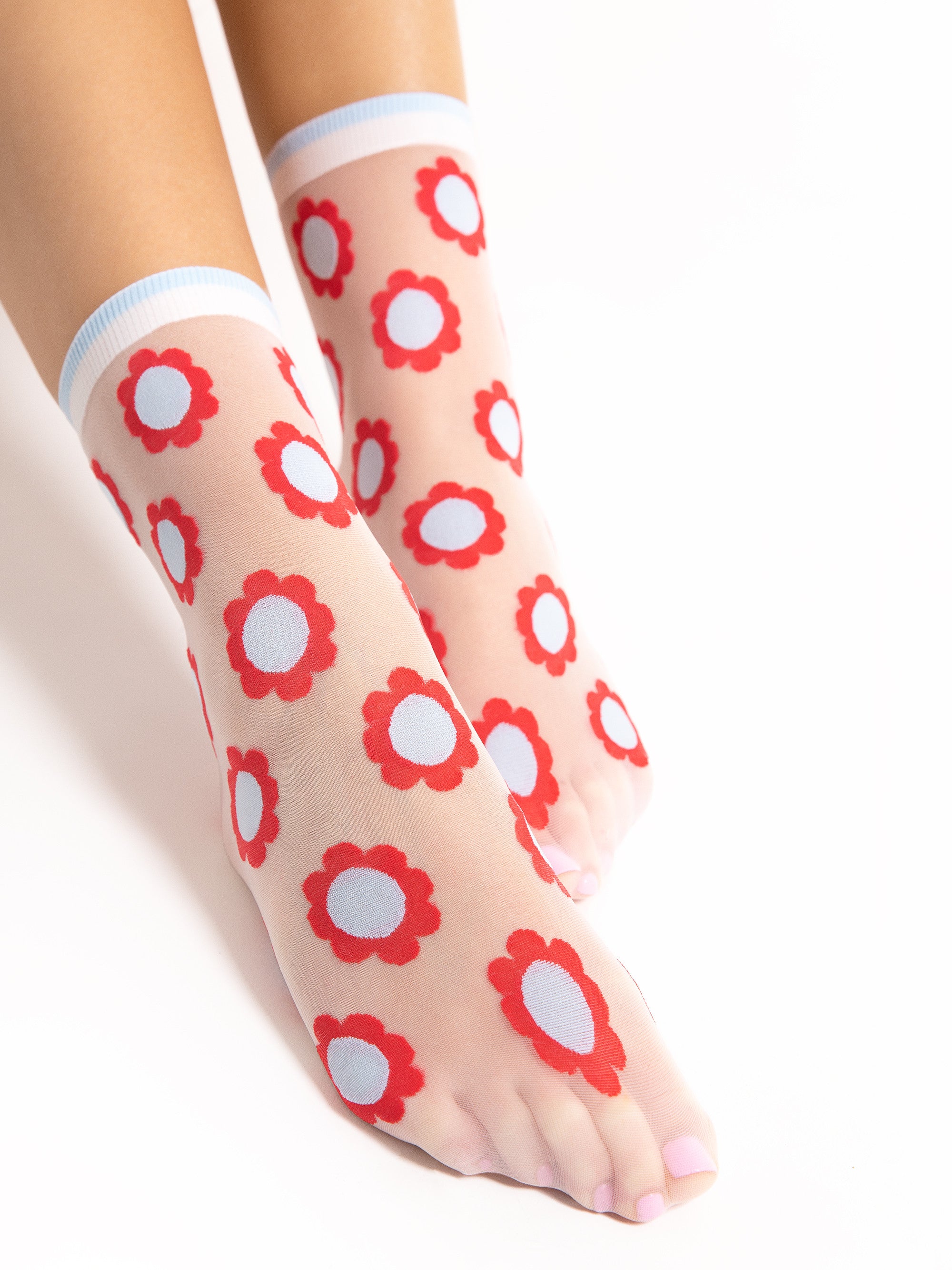 Fiore Large Floral Ultra-Sheer Crew Socks – 20 Den