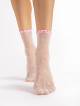 Fiore Sheer Floral Ruffled Crew Socks – 15 Den