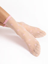 Fiore Sheer Floral Ruffled Crew Socks – 15 Den