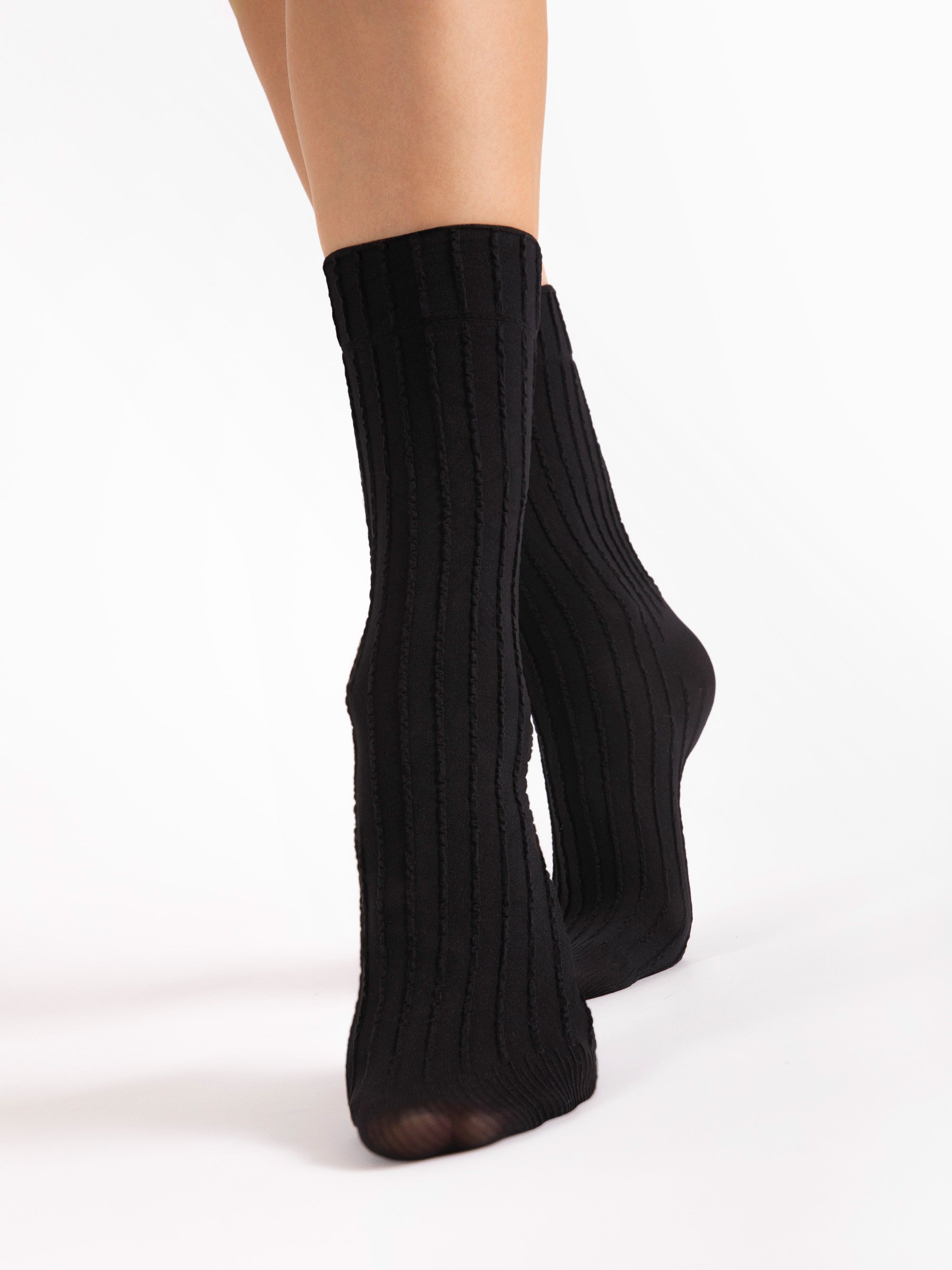 Fiore Classic Ribbed Stripe Crew Socks – 40 Den