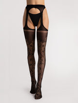 Fiore Rose Pattern Suspender Pantyhose – 30 Den