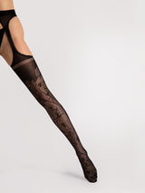 Fiore Rose Pattern Suspender Pantyhose – 30 Den