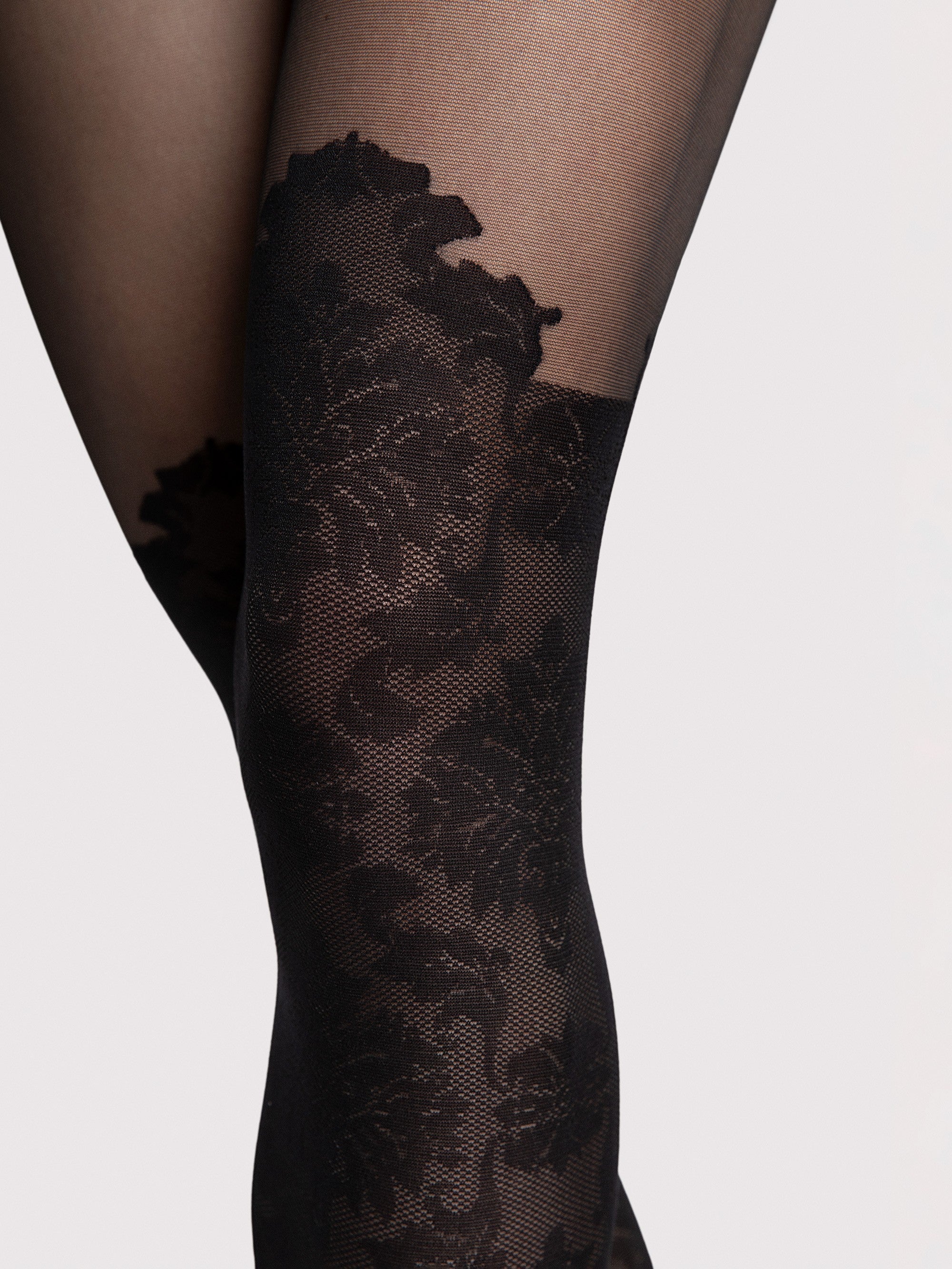 Fiore Floral Mock Knee-High Pantyhose – 20 Den