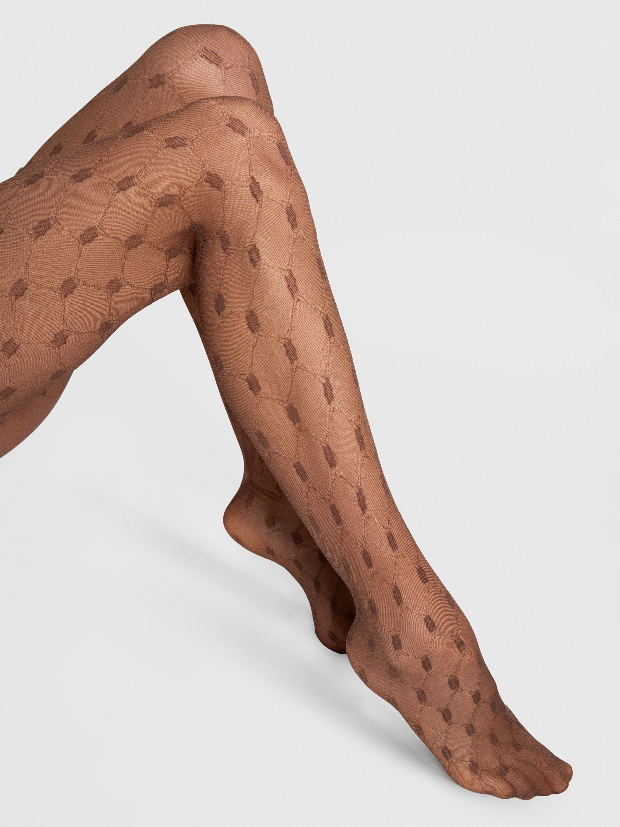 Fiore Serafina Lace Fishnet Pattern Control Top Pantyhose - 20 Den