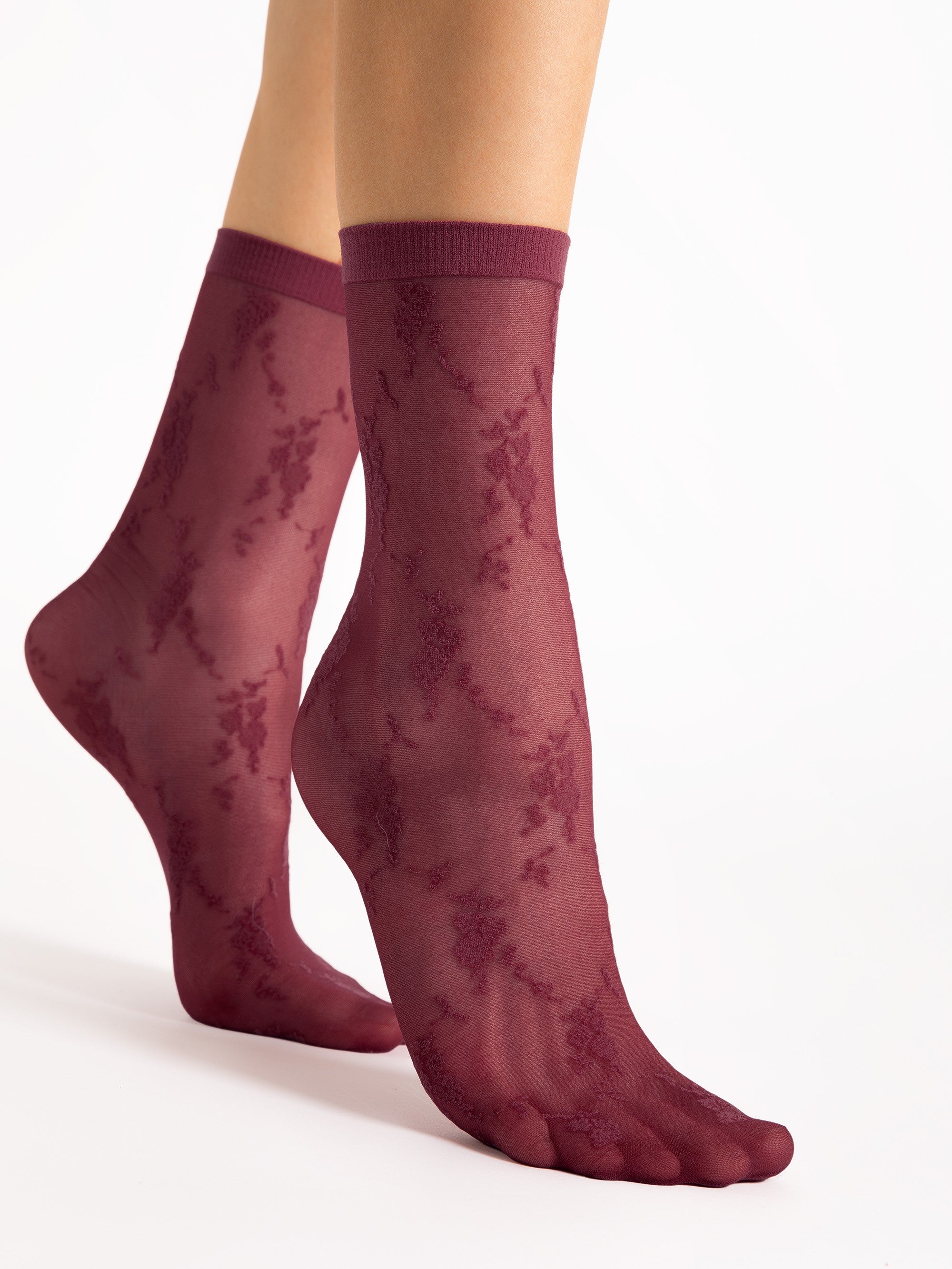 Fiore Rosa Floral Lace Pattern Crew Socks - 20 Den