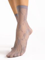 Fiore Rosa Floral Lace Pattern Crew Socks - 20 Den
