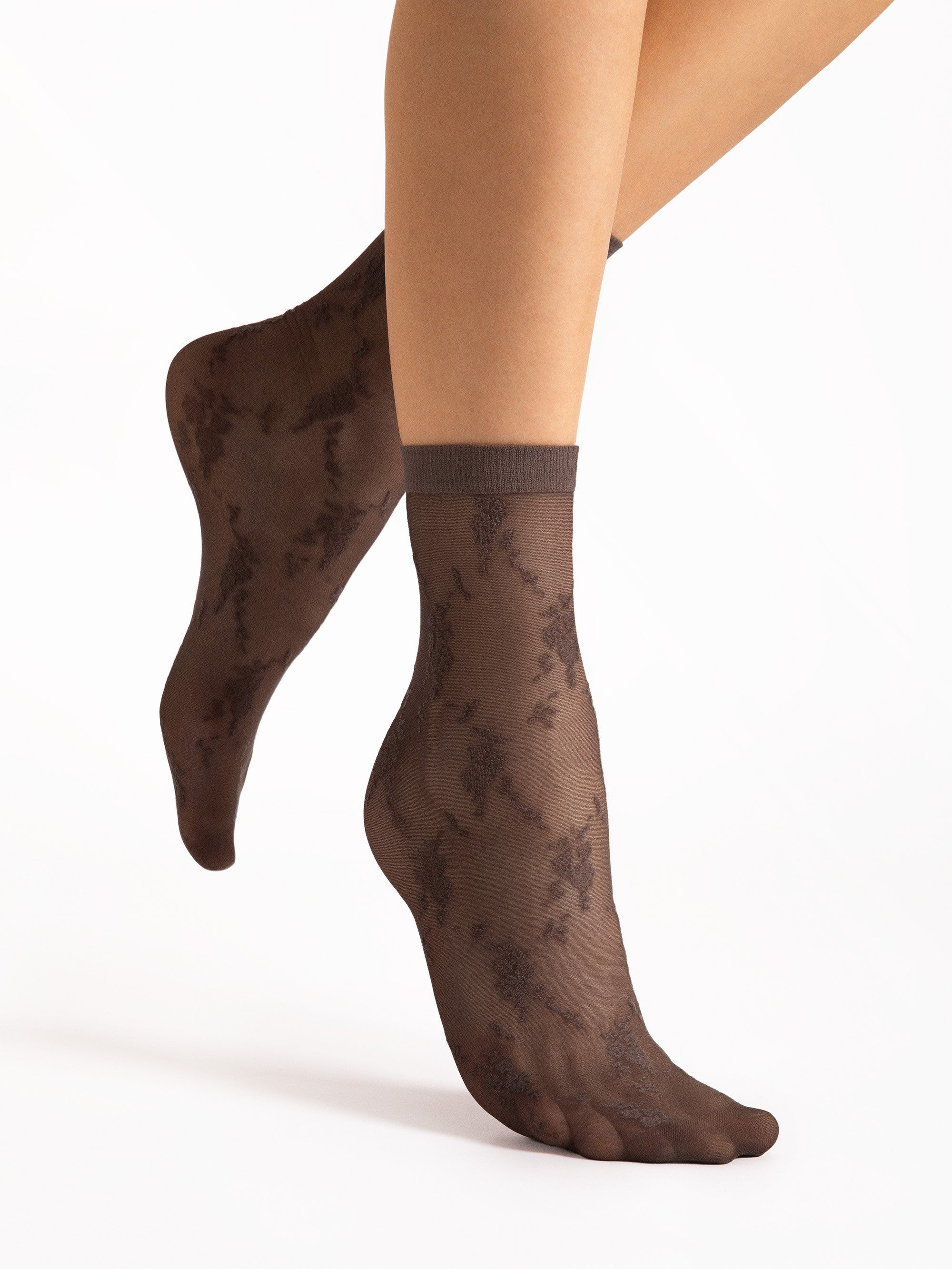 Fiore Rosa Floral Lace Pattern Crew Socks - 20 Den