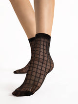 Fiore Grid Shimmering Checkered Ankle Socks – 20 Den