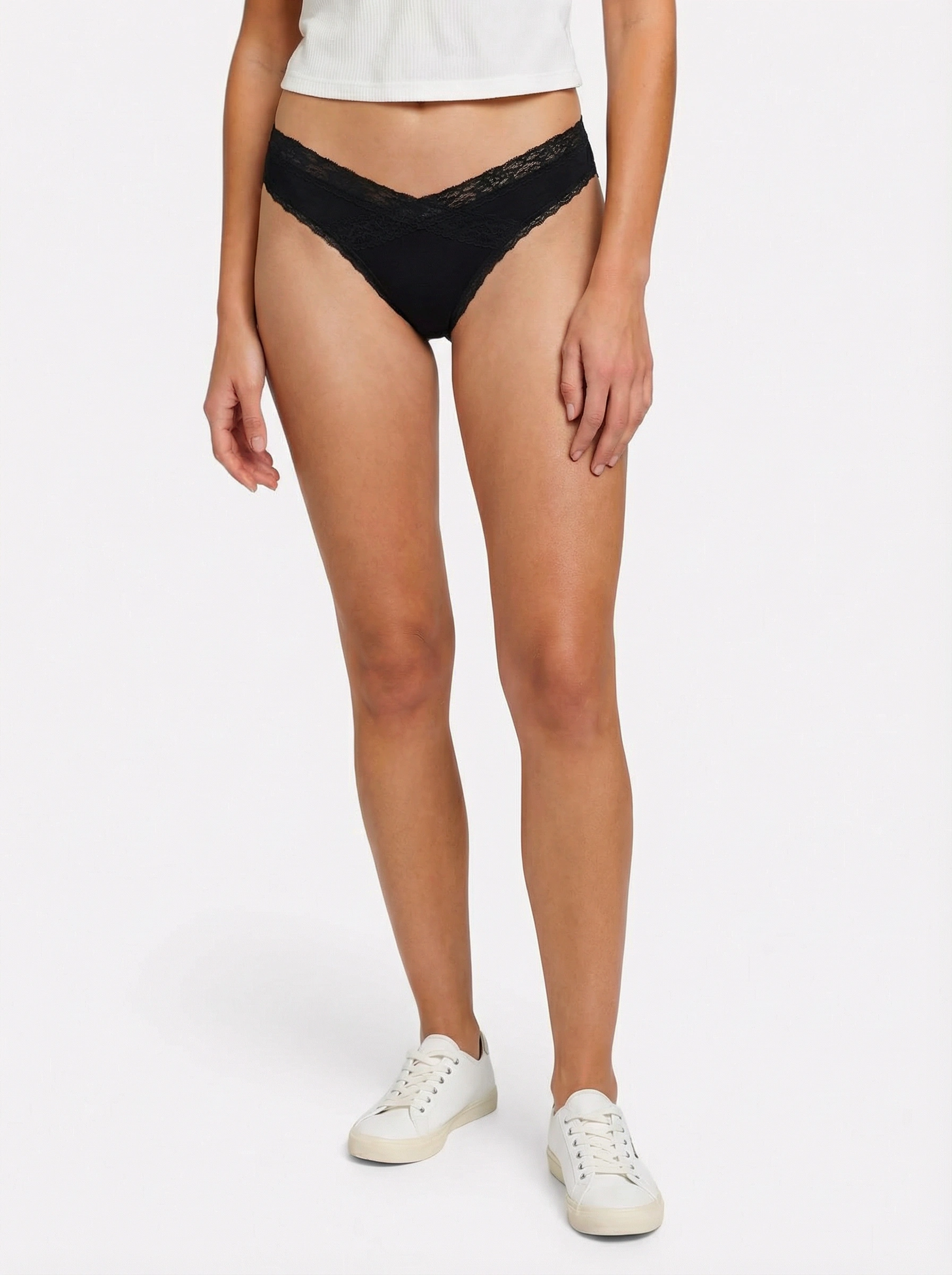 V-Front Modal Thong with Lace 3 Pack