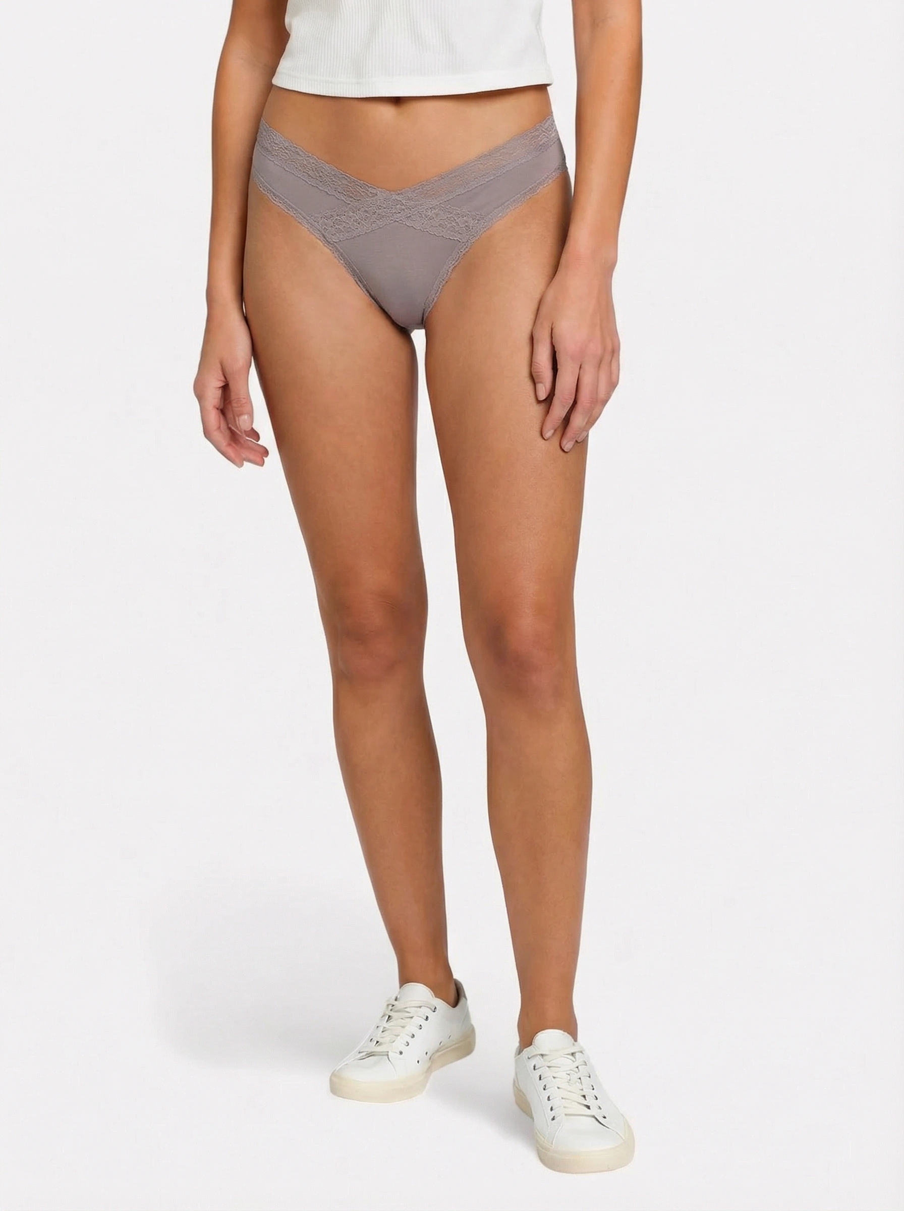 V-Front Modal Thong with Lace 3 Pack