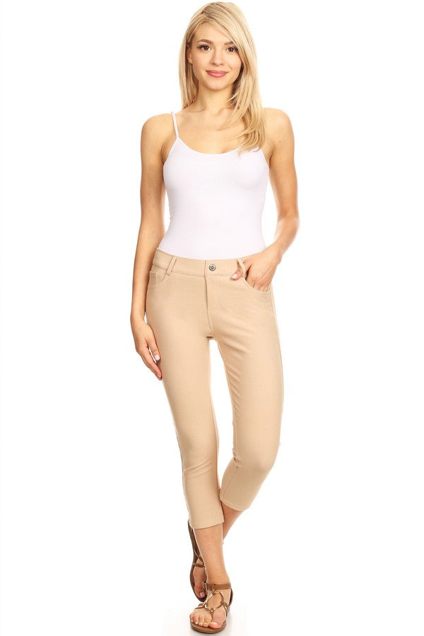 Stretchy 5-Pocket Capri Jeggings