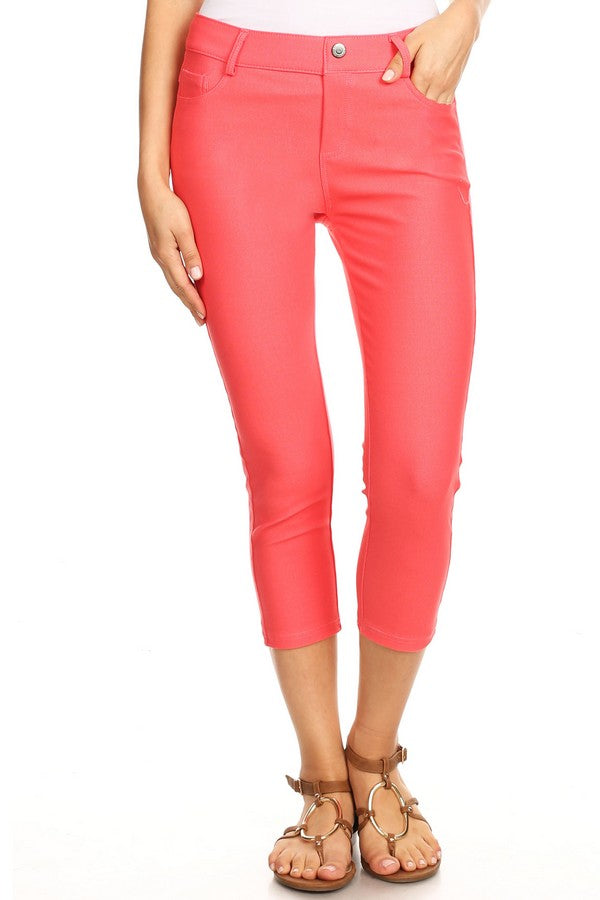 Stretchy 5-Pocket Capri Jeggings