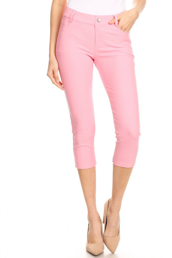 Stretchy 5-Pocket Capri Jeggings