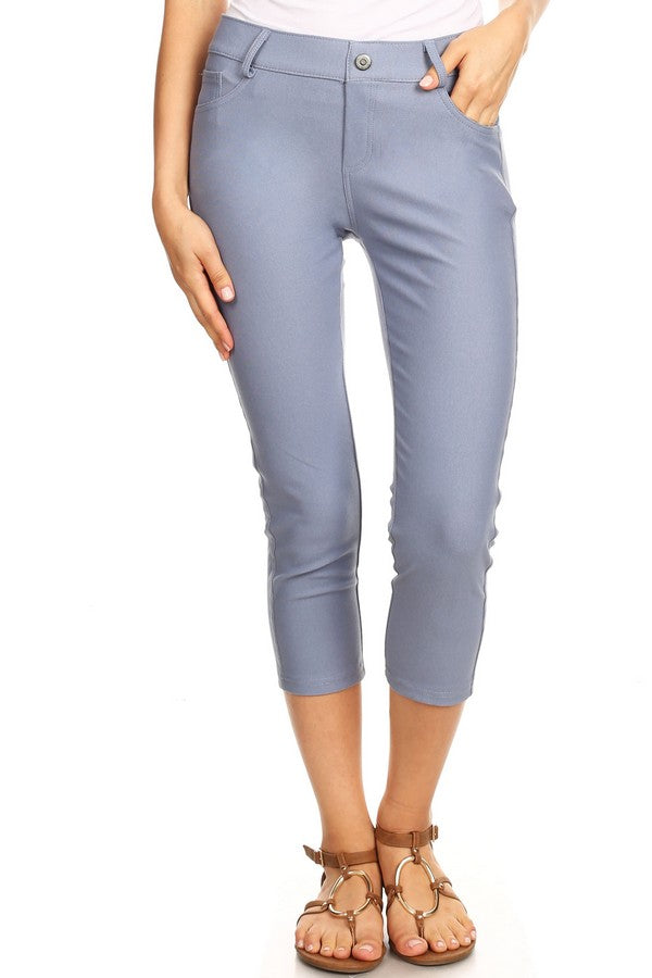 Stretchy 5-Pocket Capri Jeggings