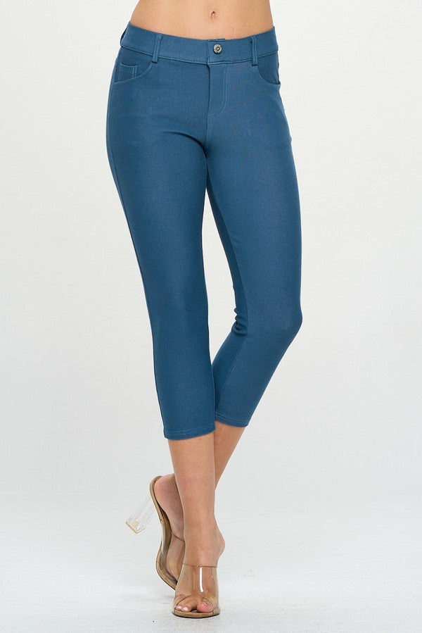 Stretchy 5-Pocket Capri Jeggings