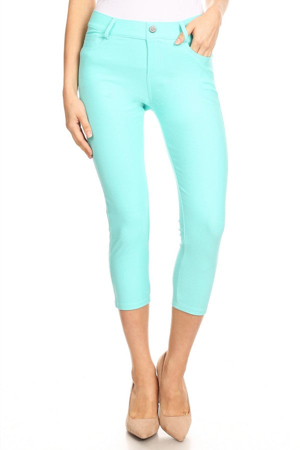 Stretchy 5-Pocket Capri Jeggings