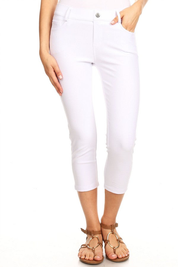 Stretchy 5-Pocket Capri Jeggings