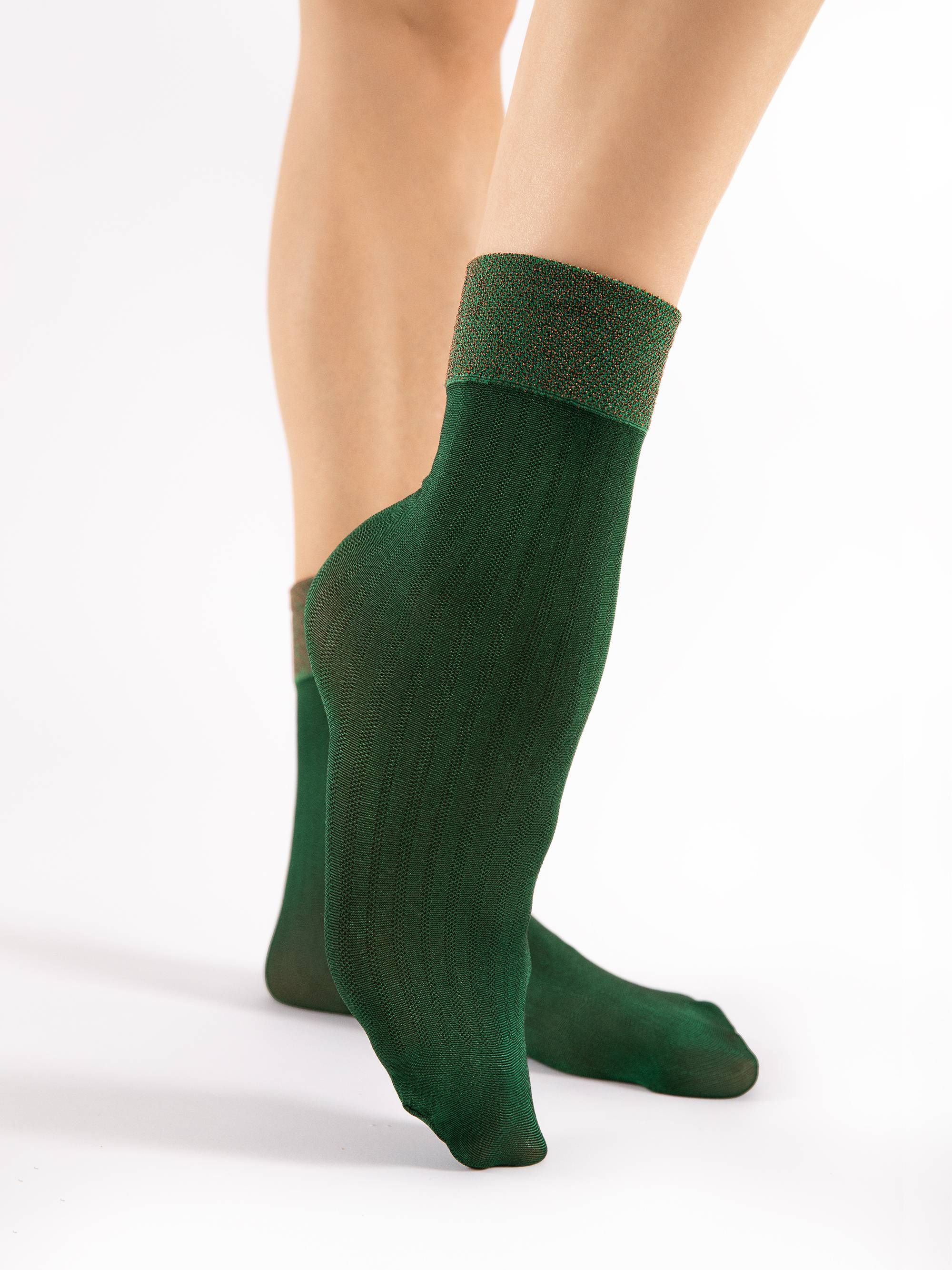 Fiore Shiny Lurex Crew Socks – 40 Den