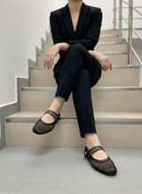 Mesh Mary Jane Flats – Double Strap Studded Ballet Flats