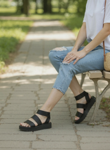 Black Elastic Strap Platform Sandals – Comfortable Slip-On Sandals