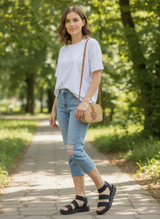 Black Elastic Strap Platform Sandals – Comfortable Slip-On Sandals