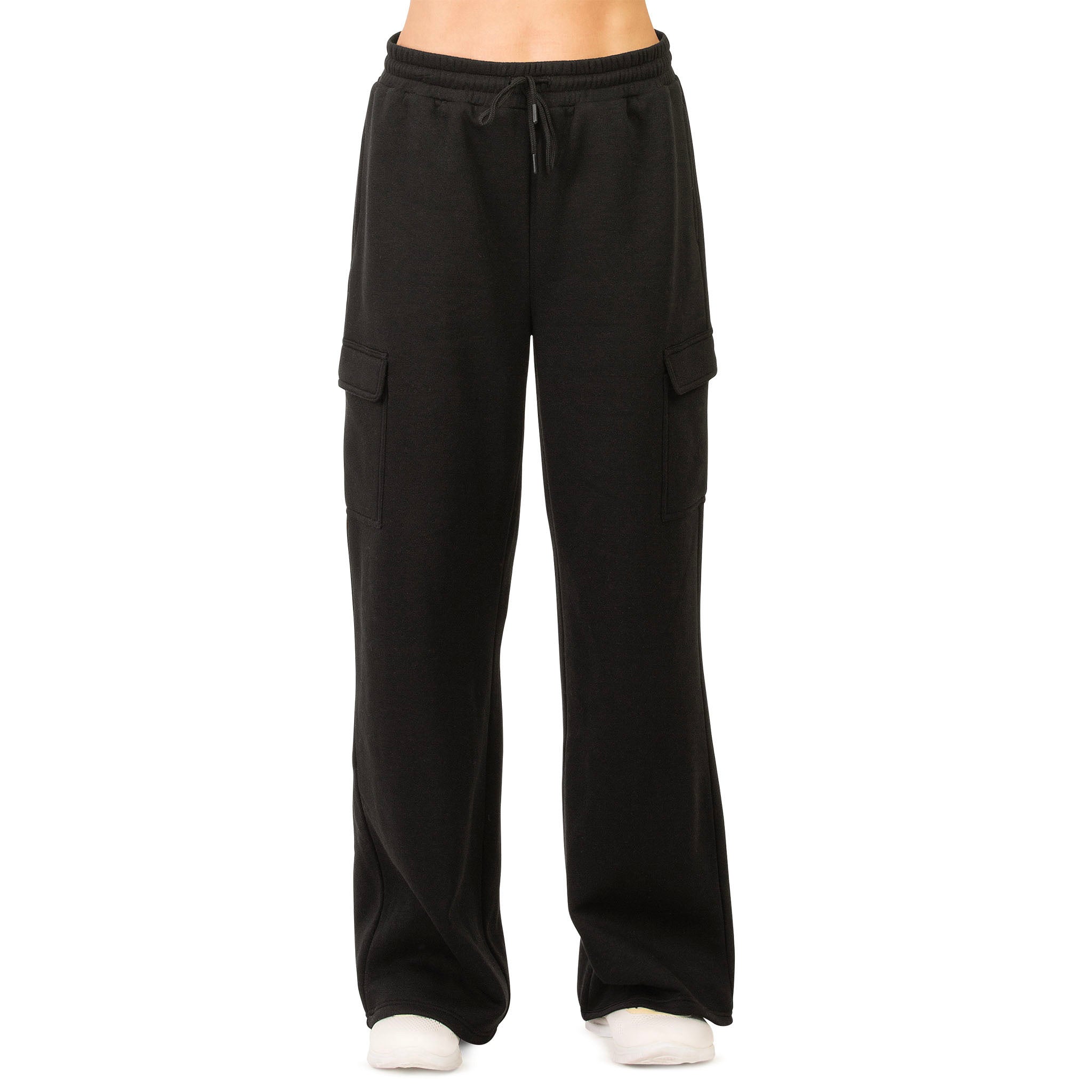 Women's Fleece Cargo Pants with Wide Legs and Utility Pockets