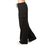 Women's Fleece Cargo Pants with Wide Legs and Utility Pockets