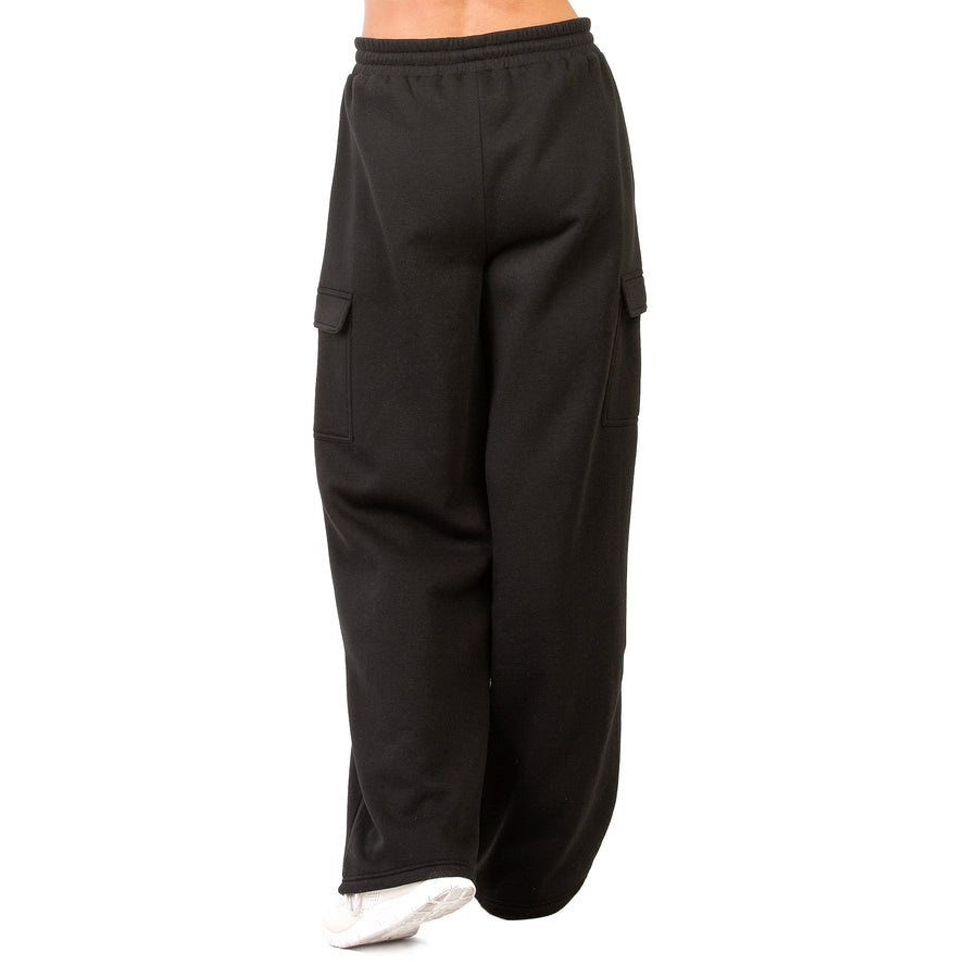 Women's Fleece Cargo Pants with Wide Legs and Utility Pockets