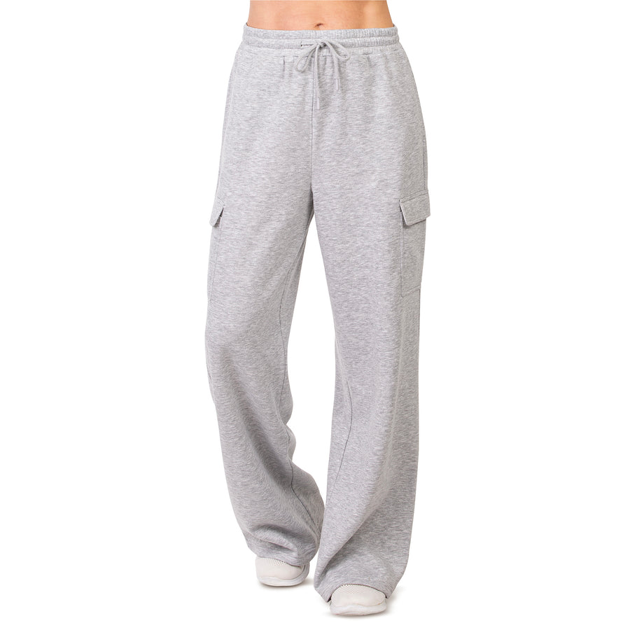 Women's Fleece Cargo Pants with Wide Legs and Utility Pockets