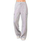 Women's Fleece Cargo Pants with Wide Legs and Utility Pockets