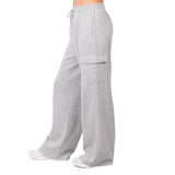 Women's Fleece Cargo Pants with Wide Legs and Utility Pockets