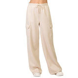 Women's Fleece Cargo Pants with Wide Legs and Utility Pockets