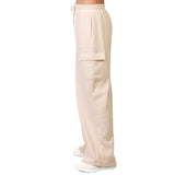 Women's Fleece Cargo Pants with Wide Legs and Utility Pockets