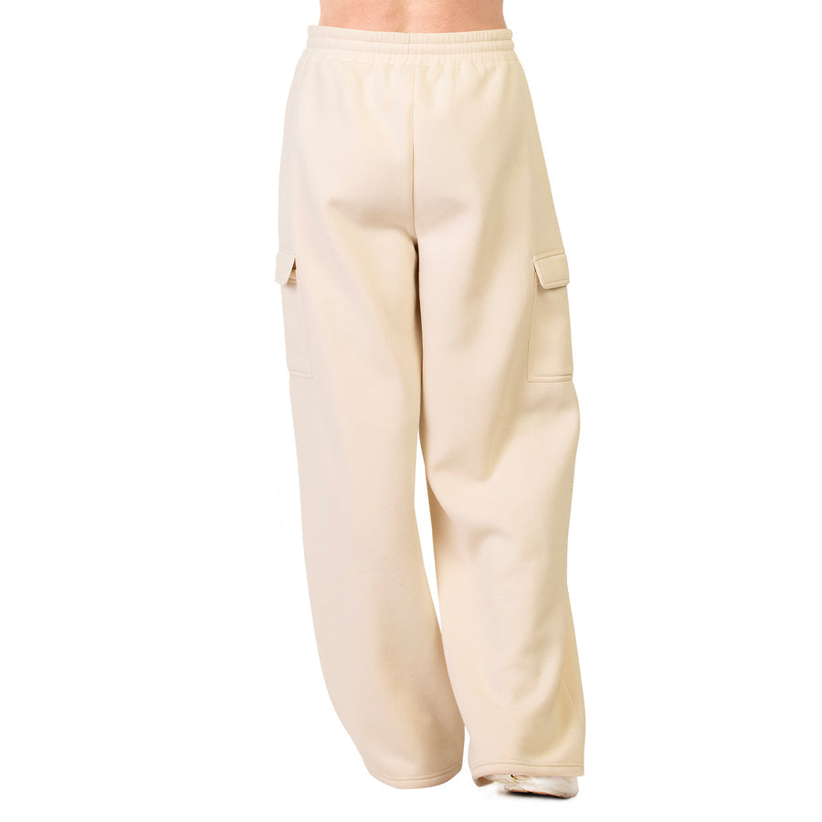 Women's Fleece Cargo Pants with Wide Legs and Utility Pockets