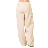 Women's Fleece Cargo Pants with Wide Legs and Utility Pockets